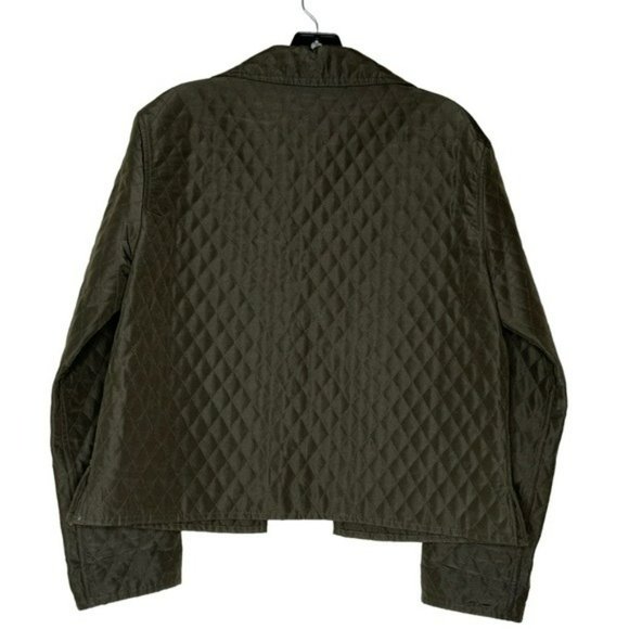 Carlisle Olive Green Silk Wool Lightweight Quilt Open Jacket Blazer Size 2 - Picture 7 of 9